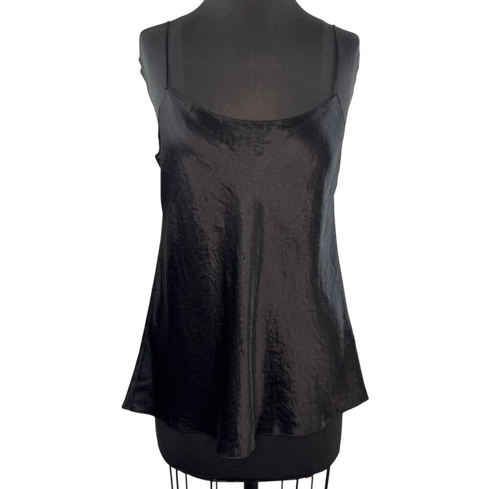 VINCE Black Cami Top Satin Scoop Neck Spaghetti Strap Relaxed Fit Size Large L